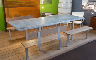 LUNCH set table et bancs acier inox bois pierre